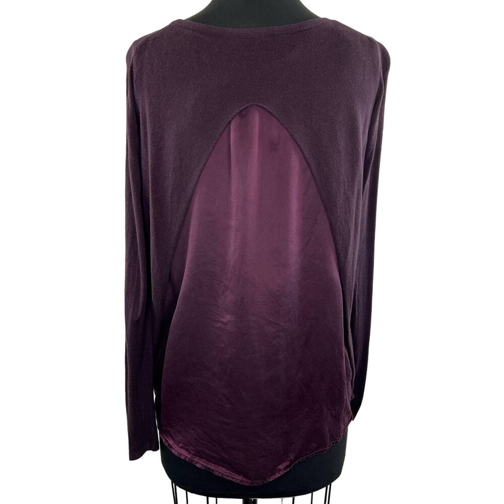 BOSS Purple Plum Long Sleeve Mixed Media Back Cut-Out Drape Women's Top M Medium